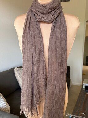GAUZE Frayed Edge Taupe Long Scarf